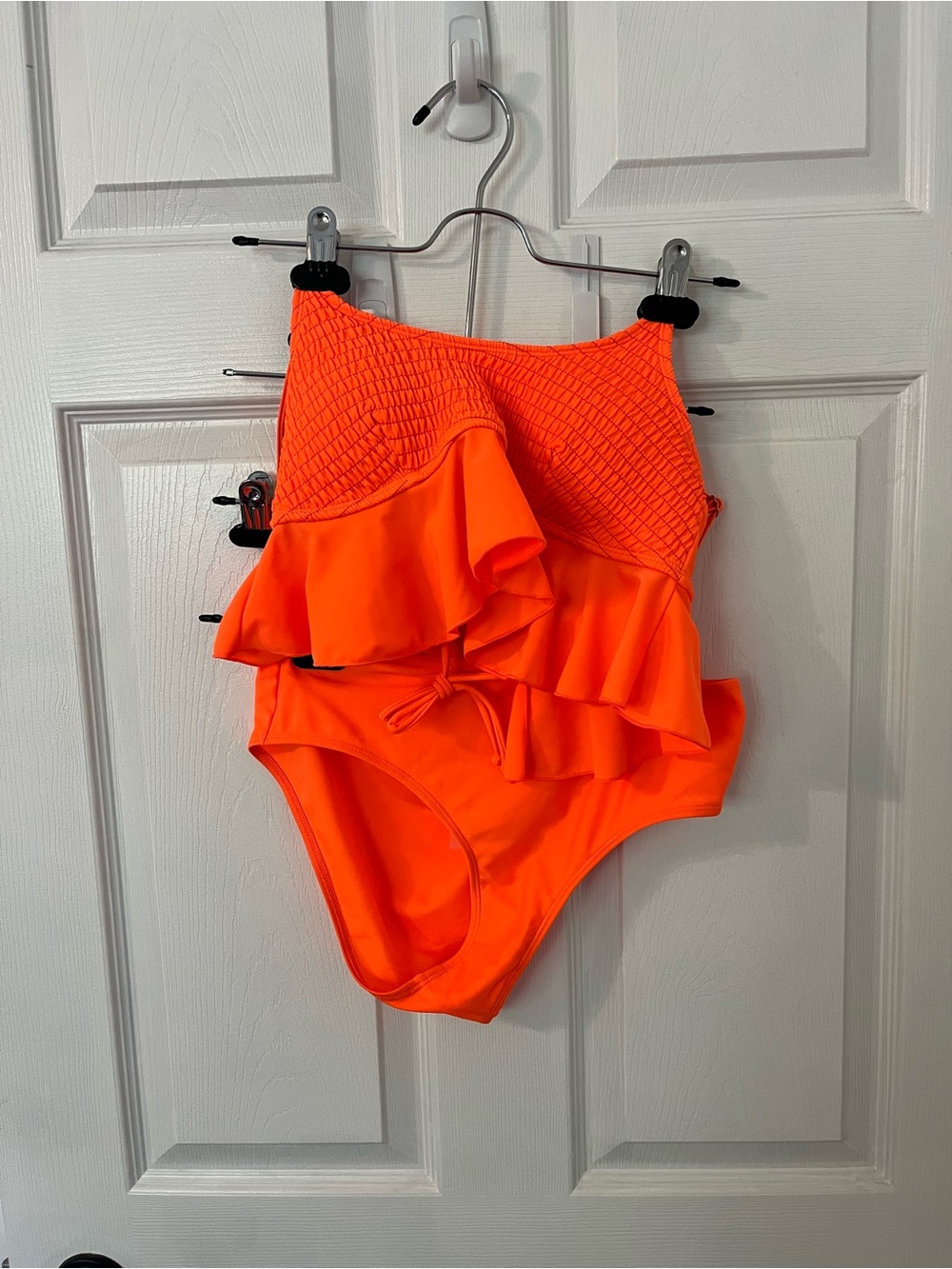 Size M Fluorescent Orange 2-piece Smocked Ruffle Bathing Suit